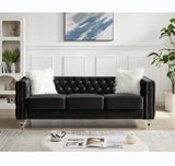Black, 23 Seat Sofa Set, Velvet Crystal Buckle Upholstery Sofa, Crystal Feet, Removable Cushion, 59962289