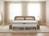 White Shoe Storage Bench with Gray Padded Seat and Hidden Compartment 25858468