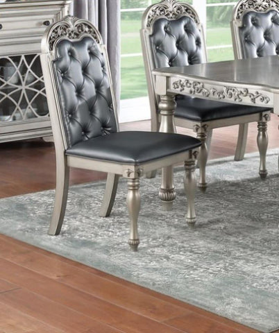 ZUN Majestic Formal Set of 2 Side Chairs Grey / Silver Finish Rubberwood Dining Room Furniture Intricate B011138658