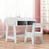 White Kids Study Desk and Chair Set with Storage, MDF, 60.5*41.5*50cm 80179517