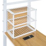 Twin Size Metal Bed House Bed Frame with Desk, Shelves, Power Outlets and USB Ports, White N737P173490K