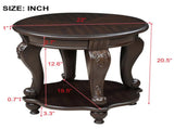 22'' Two Tone Round End Table,Solid Wood Sofa Side Table with Shelf,Living Room Corner Table Easy 04247644