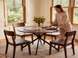 42" Round Dining Table for 4 Persons, Melamine MDF Tabletop & Black Metal Cross Legs, Walnut 95546707