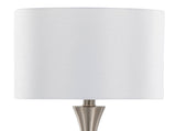 Lenuxe 24" Contemporary Metal Table Lamp in Brushed Nickel with White Semi-gloss Linen Shade from B202P224072