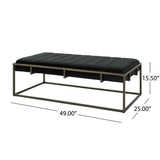 Upholstered Velvet Ottoman Bench with Brass Finish, Black N757P256384B