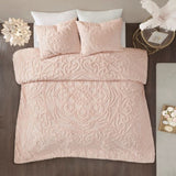 3-Piece Tufted Cotton Chenille Medallion Comforter Set Blush Full/Queen B03597075