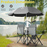 Portable Outdoor 2-Seat Folding Chair with Removable Sun Umbrella Grey 17431575