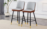 ZUN Modern Two-Tone PU Bar Stool - Brown Light Gray spliced chairs With Gold Decorated Legs.Brown W1151P211976