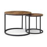 ZUN Set of 2 Coffee Table Nesting Side Round End Table Top Sturdy Metal Frame Desk Centerpiece Living W1117P209519