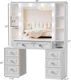 Vanity Desk with with Mirror and Lights,Makeup Vanity Table wwith Lighted Mirror & Charging Station, W3393P315815