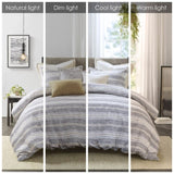 Oversized Chenille Jacquard Striped Comforter Set with Euro Shams and Throw Pillows B035128974