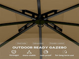 11' x 11' Double Roof Outdoor Gazebo, Beige Patio Gazebo with Curtains, Church Windows 82612795