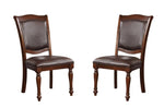 ZUN Luxurious Traditional Dining Chairs Brown Cherry Solid wood Espresso Leatherette Seat Set of 2pc B011115504