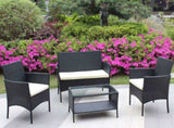 4 PC Rattan Patio Furniture Set Outdoor Patio Cushioned Seat Wicker Sofa W20985037