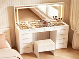 White Makeup Vanity Table with Touch Control 3-Color LED Lighted Mirror, Built-in Charging Station 2 59930352