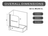Goodyo 31"X55" Bathtub Screen Framless Shower Door Tempered Glass Shower Panel Matte Black D163147916