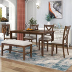 ZUN 6-Piece Kitchen Dining Table Set Wooden Rectangular Dining Table, 4 Fabric Chairs and Bench Family 75875683