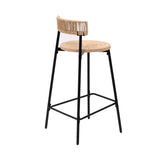 Hand Woven Bar Stools with Back Set of 2 Paper Rope Round Barstools with Footrest for Kitchen Island W1757P271587