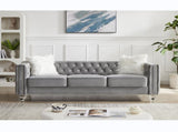 Gray, 23 Seat Sofa Set, Velvet Crystal Buckle Upholstery Sofa, Crystal Feet, Removable Cushion, 41706081
