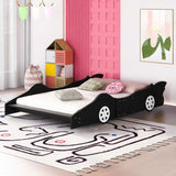 Full Size Race Car-Shaped Platform Bed with Wheels,Black WF298788AAB