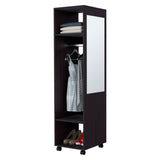 ZUN Black 3-Shelf Wardrobe with Mirror and Open Storage B062P227647