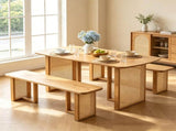 55 Inch Solid Rubber Wood Dining Bench with Woven PVC Resin Legs, 550 LBS Heavy-Duty T-Shaped 23463432