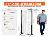 2-Pack 24"x67" Commercial Grid Wall Display with T-Base Stand - Double-Sided Wire Panel System for 74791773