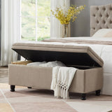 ZUN Upholstered tufted button storage bench ,Linen fabric entry bench with spindle wooden legs, Bed W2186P151306