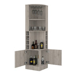 ZUN Syrah Corner Bar Cabinet, Eight Bottle Cubbies, Double Door, Two Open Shelves B070P211049