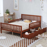 Full Size Wood Platform Bed with Guardrails on Both Sides and Two Storage Drawers, Walnut N733P172700D