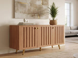 46.9" W Fluted 3-Door Sideboard Buffet Cabinet with 3 Shelves, Oak B2757P605811