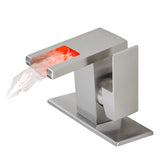 Bathroom Sink Faucet LED Light 3 Colors Changing Waterfall Glass Spout Hot Cold Water Mixer Single W1932P171692