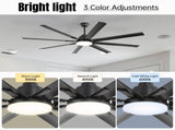 72 Inch Modern Large Design Ceiling Fans With Smart Remote Control 6 Wind Speed DC Motor Black for 92131768