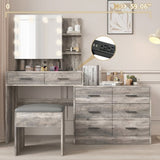 Large Makeup Vanity with Lights, Vanity Table with Charging Station, Vanity Desk with Mirror and 10 58924769