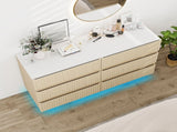 Fluted 6 Drawers Dresser ,Double Dresser Chest of Drawers, 47.24" Modern Chest of Drawers with LED W688P194155