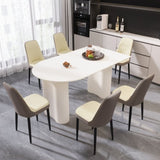 63 "medieval modern cream style MDF dining table and PU dining chair set 6. Assemble Desktop and 61294361