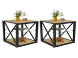Set of 2 Modern End Table Nightstand for Bedroom & Living Room, Tempered Glass & Natural Wood MDF W241P246917