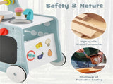 6-in-1 Wooden Baby Stroller with Play Kitchen-Blue 92136286