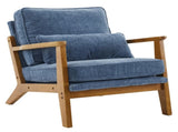Mid-Century Oak Accent Chair - Deep Navy Blue Chenille Upholstered Single Lounge Chair, Sturdy Wood 69546769