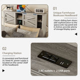 Farmhouse Platform Bed with Double Sliding Barn Door, Full Size Rustic Wood Bed with
Charging WF317943AAG