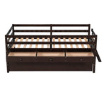 ZUN Low Loft Bed Twin Size with Full Safety Fence, Climbing ladder, Storage Drawers and Trundle Espresso 95642683