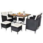 ZUN 9 Piece Acacia Wood Patio Dining Set, Space Saving Wicker Chairs with Soft Cushions and Wood Table, 31593959