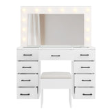 Vanity Desk Set with Large Lighted Mirror and Powre Outlet, Glass Top Makeup with 9 Drawers, 50745877