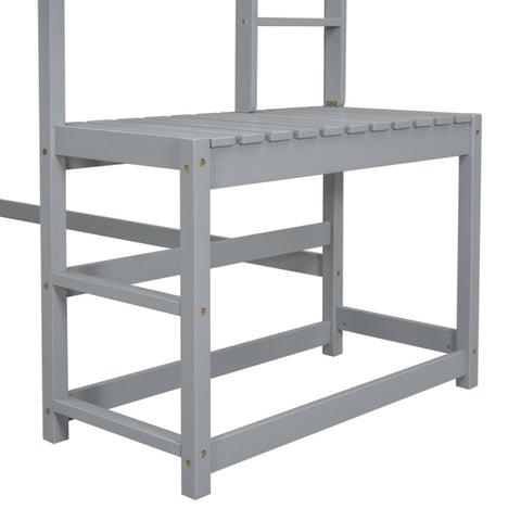 ZUN Twin Size High Loft Bed with Ladder landing Platform, Ladders, Guardrails,Grey W504119724