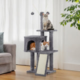 ZUN 49 inch Cat Tree Cat Tower for Indoor Cats, Cat House with Padded Platform Bed, Toy Balls, Large 87087030