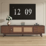 Mid Century Modern TV Stand for 80" TVs, Entertainment Center with Sliding Doors and Drawers, TV N710P257617P