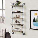 ZUN Oak and Sandy Black Rectangle 5-Tier Wall Shelf B062P184603