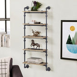 ZUN Oak and Sandy Black Rectangle 5-Tier Wall Shelf B062P184603