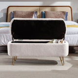 Ivory White Storage Ottoman for End of Bed Gold Legs, Modern Ivory White Faux Fur Entryway W117082032