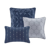 7 Piece Printed Seersucker Comforter Set Navy Cal King B03597180